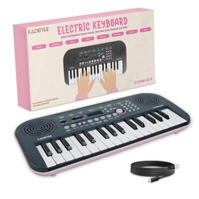 Kadence K-Tone Mini Pink Keyboard – 32 Keys, 128 Tones including 15 Realistic Voices & 8 Indian Instruments, 128 Rhythms, 30 Demo Songs, Kids Beginner Keyboard with power adapter (Without Adaptor)