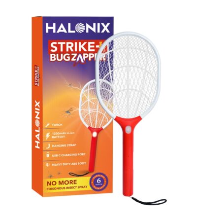 Halonix Strike Plus Rechargeable Mosquito Killer Racquet | 1200mAh Battery | Torch Light | Type-C Charging | Fly Swatter Bat (Orange)