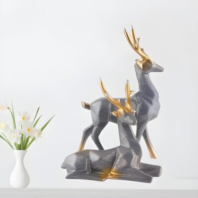 UAG Exports Deer Pair Resin Showpieces – Grey Home Decor Set (8.5 Inch)