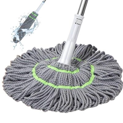 Wazdorf Microfiber Floor Cleaner, Self-Twisting with Metal Handle, Twist Mop, Hands-Free Dry & Wet Floor Cleaner, Quick Rinse & Dry Design, Microfiber Absorbent, Commercial Home Cleaning Tool (Grey)