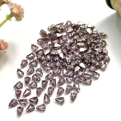 Embroidery Material Sew on Crystal Glass Stones/Rhinestone for Craft, Embroidery, Jewellery Making, Dresses, Embellishments, Bracelet Making (3 * 6MM, Teardrop Shape, Light Pink, 144 Pieces)