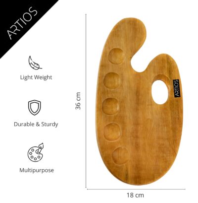 ARTIOS Wooden Painting Palette - 37x20cm Handmade Paint Palette with Thumb Hole for Acrylic, Oil, Watercolor, Gouache Painting - for Professional Artists, Art Enthusiasts & Kids