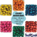 INDIKONB 800 pcs Wooden Beads for Craft, Art & DIY Projects | Multicolored & Plain Round Wooden Beads: 6 colors, 8mm
