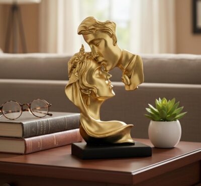Esplanade Golden Love Couple Face Statue – Resin Showpiece (10 Inch)