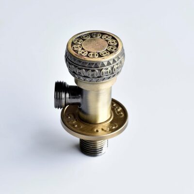 In Art Zinc Angle Valve, Stop Cock with Wall Flange, Antique Brass Finish (Antique Bronze)