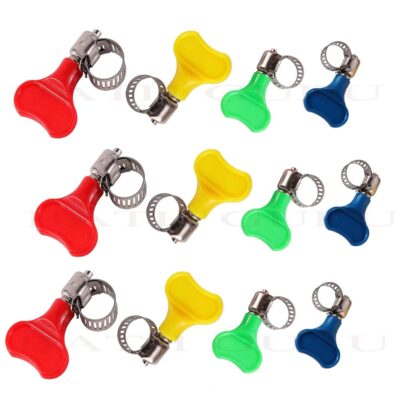 BATH GURU Stainless Steel Hand Adjustable Worm Gear Key Type Hose Clamps .75, 1, 1.25, 1.5 Inch Gas Water Tap Garden Pipe Clamp Clips for Plumbing & Mechanical Applications (Pack Of 12, Multi Sizes)