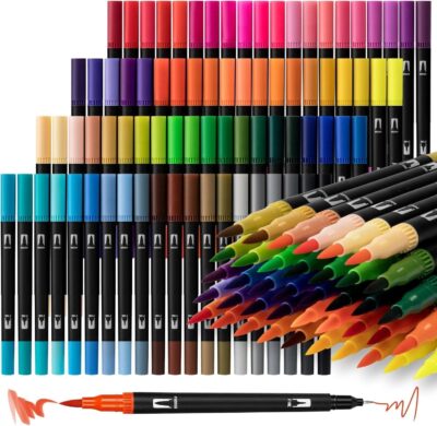 Parssufy 80 Shades Dual Tip Brush Marker Fineline Color Pens Set for Coloring Calligraphy Double Sided Art Markers for Kids Adult Artist, Journal, Doodling, Writing, Coloring Books (80)