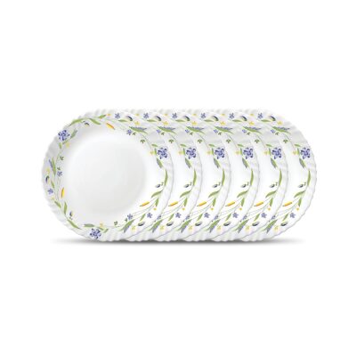 La Opala Diva Classique Opal Glass Full Plates – Set of 6 | Morning Glory Design | Microwave Safe & Bone-Ash Free