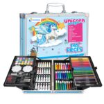 Shuban Deluxe Art Set Box & Drawing Kit with Crayons, Oil Pastels, Colored Pencil Deluxe Gift Art (145Pcs Unicorn-Blue)