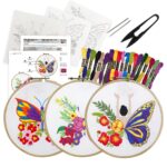 picknMAKE Cross Stitch Embroidery Kit Combo Pack for Beginners & Adults - Includes 3 Unique Designs, Hoop, Printed Fabric, Threads, Needles, Cutter, and Instructions -Craft Hobby, Multicolor