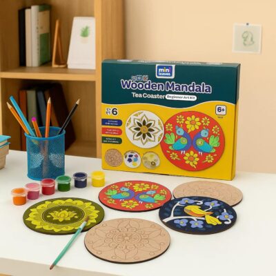 Mini Leaves Wooden Mandala Art Kit for Kids 6-12 and Adults | Beginner Mandala Drawing Kit with Set of 6 | Wooden Mandala Art Painting kit