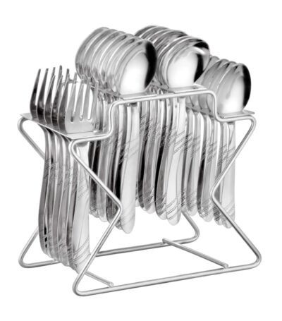 Parage Miracle 25-Piece Stainless Steel Cutlery Set with Stand | Dinner, Tea & Soup Spoons, Forks | Mirror Finish Tableware for Dining & Kitchen