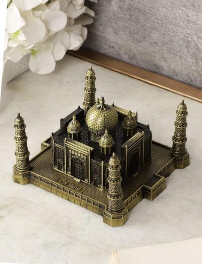 VRB Dec Brass Taj Mahal Miniature Showpiece – Decorative Desk & Home Decor Statue (Bronze)