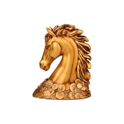 Artarium Coin Horse Head Showpiece – Good Luck Resin Statue (4 Inch)