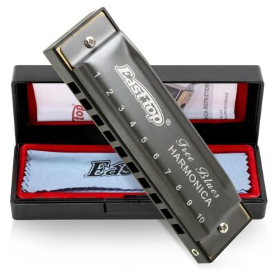 East Top Blues Diatonic Harmonica Mouth Organ Key of C, 10 Holes 20 Tones for Adults, Kids, Beginners, Professionals and Students (Silver Grey)