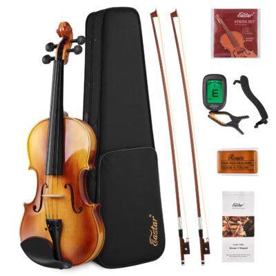 Eastar EVA-330 4/4 Solid Wood Violin Set Full Size for Students Kids Adults with Hard Case, Shoulder Rest, Rosin, Two Bow, Clip-on Tuner and Extra Strings