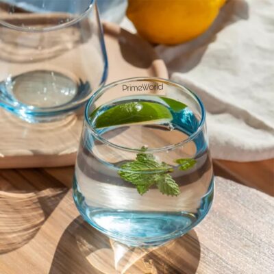 PrimeWorld European 300 ml Aqua ice Blue Colour Juice Glasses Set of 6 pcs - Drinking Glasses for- Water, Juice, Colddrink, Mojito, Cocktail, Lead-Free, Perfect for Home, Restaurants and Parties