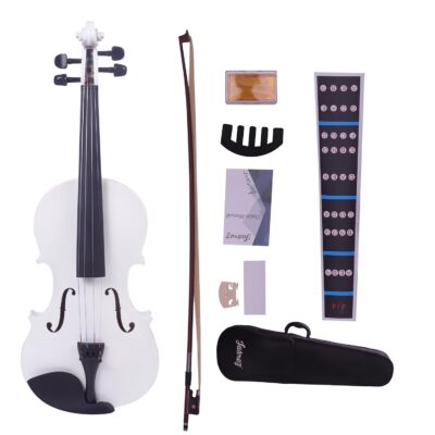 Juarez Legno Full Size 4/4 Violin Kit, JRV100WH with Bow, Rosin, Fretboard Sticker, Mute, Bridge, Oblong Case, White