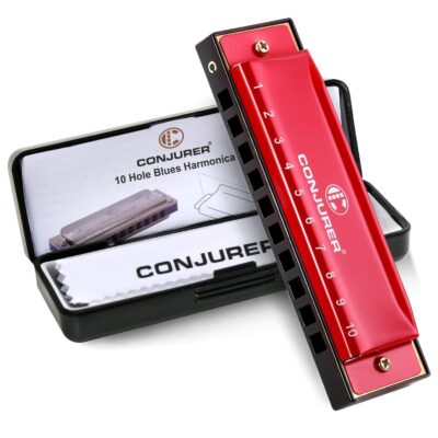 CONJURER Mouth Organ Key of C, 10 Hole 20 Tone Stanadard Diatonic Blues Harmonica with Case, Harp for Beginner, Adult, Kids, Professional, Students, Friends, Gifts