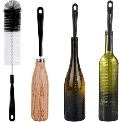 ALINK Plastic Handle 16in Extra Long Black Bottle Cleaning Brush Cleaner for Washing Narrow Neck Beer, Wine, Thermos, Carafe, Yeti, Brewing Bottles