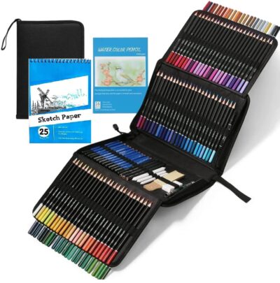Corslet 146 Pc Drawing Pencils For Artists Kit With 16 & 25 Page A5 Sketch Book Watercolor Oil Based Colour Set Sketching Artist Art Supplies, Ink Black