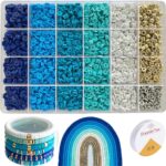 HUDUX Clay Beads for Bracelet Making Kit, Heishi Bead for Jewelry Making, Friendship Bracelet Kit, Spacer Beads for Adult Necklace Earring DIY (Blue)