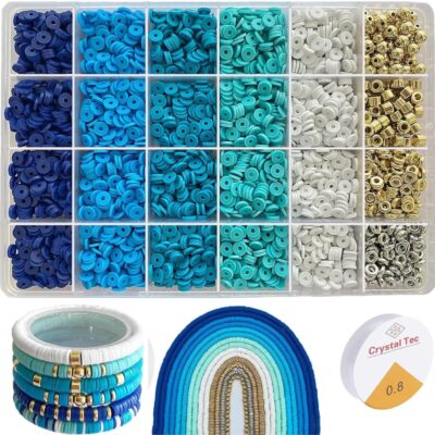 HUDUX Clay Beads for Bracelet Making Kit, Heishi Bead for Jewelry Making, Friendship Bracelet Kit, Spacer Beads for Adult Necklace Earring DIY (Blue)