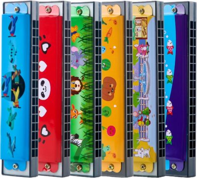 Crackles Harmonica Toy Cartoon Harmonica with Double Row of 16 Holes Musical Instrument Toy for Toddler Kids Adult Beginners' Musical Instrument Toy Gift, Random Color (Pack of 10)