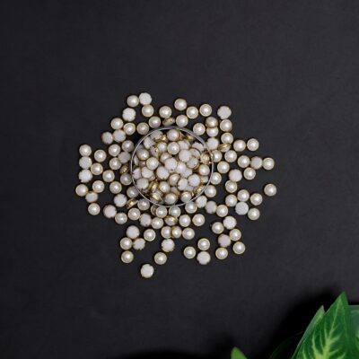 Embroidery material Flat Back Kundan Stones for Embroidery, Craft & Jewelry Making | Glue-On Gold Mount Stones for Lehenga, Saree & DIY Projects | Off White Round 5MM, 250 Pieces