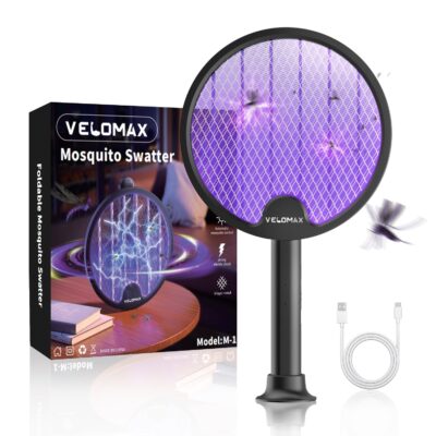 VELOMAX 2-in-1 UV Mosquito Killer Racket | 3500V Instant Kill | Foldable Fly Swatter | ABS Body | 1-Year Warranty (Black)
