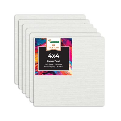 True flair Canvas Boards for Painting - Suitable for Acrylic, Gouache, Watercolor, Ink Painting, 100% Cotton Canvas, Art Supplies for Artists (4 x 4 Inches (Pack of 6))