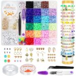 SANNIDHI® Clay Beads for Bracelet Making Kit, 6000pcs+ 24-Color Flat Polymer Beads Set with Letter Beads, Heart Smile Face Gold Beads, Charms, Tools for Jewelry DIY Crafts, Gift for Girls Women