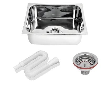 Planet xero 18x16" Stainless Steel Kitchen Sink | Single Bowl with Glossy Finish | Includes Stainless Steel Coupling & Waste Pipe | Anti-Rust