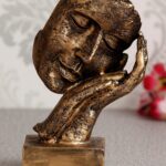 eCraftIndia Golden Human Face Resin Showpiece – Sleeping on Hands (21 cm)