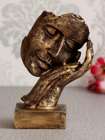 eCraftIndia Golden Human Face Resin Showpiece – Sleeping on Hands (21 cm)