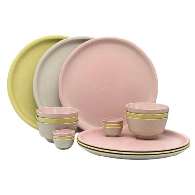 Happy Cove Eco-Friendly Dinner Set – 6 Plates, 6 Bowls & 6 Sauce Bowls | Rice Husk & Bamboo Fibre | Microwave Safe