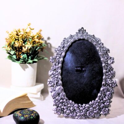 NM Aluminium Tabletop Oval Photo Frame | Silver Plated Decorative Picture Frame for Home, Bedroom, Living Room & Office Décor | Ideal Gift (21x28 cm)