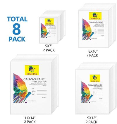 HOME BUY Made in Bharat Cotton Canvas Boards for Painting, Blank Canvas for Painting Using Acrylic Paint or Oil (Total 8 PC (2X(5x7, 8x10, 9x12, 10x14)) - Multi Pack