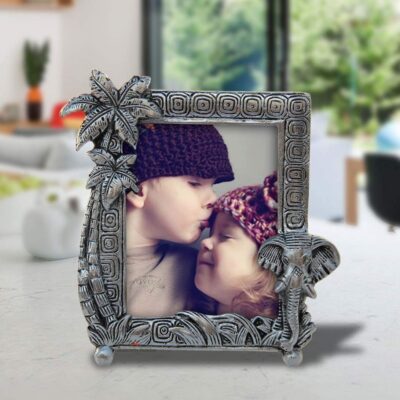 Handicrafts Paradise Elephant & Coconut Tree Aluminium Photo Frame (14x15.3 cm)v