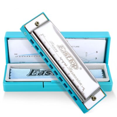 East top Blues Harmonica, Diatonic 10 Holes C Key Happy Harmonica Mouth Organ for Beginner, Kids, Children, Students, Gift, with Carrying Plastic Case, Clean Cloth and Manual