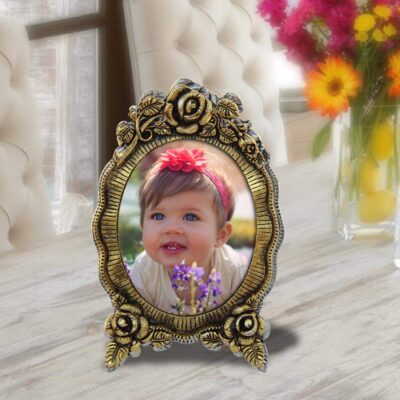 Handicrafts Paradise Antique Floral Aluminium Oval Photo Frame (13.3x20.4 cm)