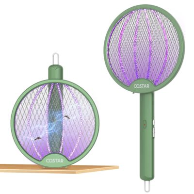 CostarMatter 2-in-1 Foldable UV Mosquito Killer Racket | 3200V High Voltage | USB Rechargeable | Hangable Swivel Design | Long-Lasting Battery