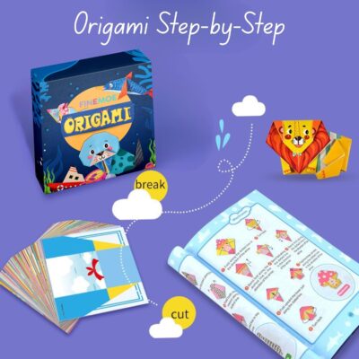 FINEMOE 108 Origami Paper with Instruction Book for Kids - Craft Paper Sheets with 54 Design, 18x18 cm DIY Art Colour Paper for Craft Kit Set, Origami Sheets Activity, Birthday Gift for Girls & Boys