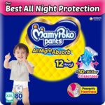 All Night Absorb| Pant Style Baby Diapers XX- Large Size(XXL), 80 Count, Ideal for 15-25Kgs|+50% wider and repeated absorption for all night 12hr protection from leakage, prevents heaviness.