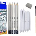Craftacious Artline Sketching Pencils Kit with 6X Graphite Pencils 1x Kneadable Eraser 6X Paper Blending Stumps with Smudger Brush)