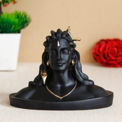 eCraftIndia Black Adiyogi Shiva Resin Idol – Car Dashboard & Home Decor Statue
