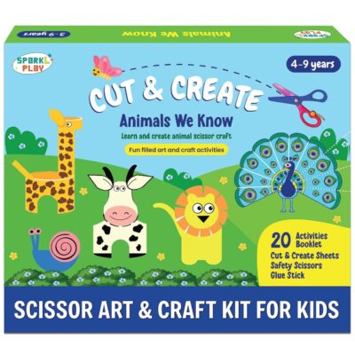 SparkLPlay Scissor Skills Activity Book for Kids Ages 4 to 9 | 20 Fun DIY Cutting Activities | Art & Craft Kit | Creative Learning Toy | Snip Snip | Gift for Girls & Boys (Animals We Know)