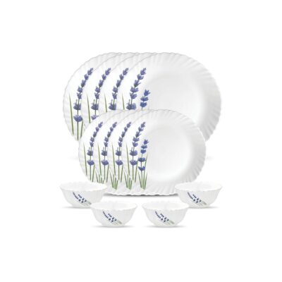 La Opala English Lavender Novo Opalware Dinner Set – 12 Pcs | Microwave Safe & Bone-Ash Free