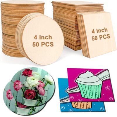 SWAGSTATION MDF Boards for Art and Craft| Craft Material for Resin Art, Mandala Art, Pyrography, Painting Medium Square & Round Costers Blank 4 Inch 6 Pcs