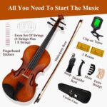 PHOENIX Violin 4/4 Full Size Kit, Violin Fiddle Set for Beginner Adults Student with Rosewood Bow, Extra Strings & Bridge, 2 Rosins, Tuner, Case, Mute, Fingerboard Stickers, Shoulder Rest (3/4)